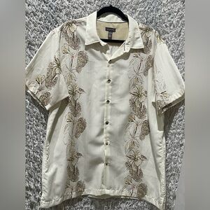 Van Heusen Cream HAWAIIAN STYLE Shirt VACATION VERSATILITY, MENS SIZE 17–17.5